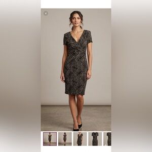 Max Mara Black and White Abstract Print Faux-Wrap Sheath Dress Size 40